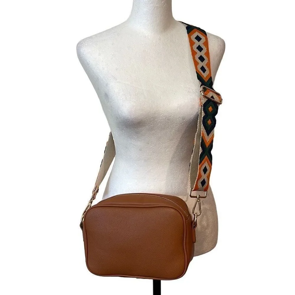 AH•DORNED‎ Crossbody Bag w/strap. Vegan leather. Camel colored
